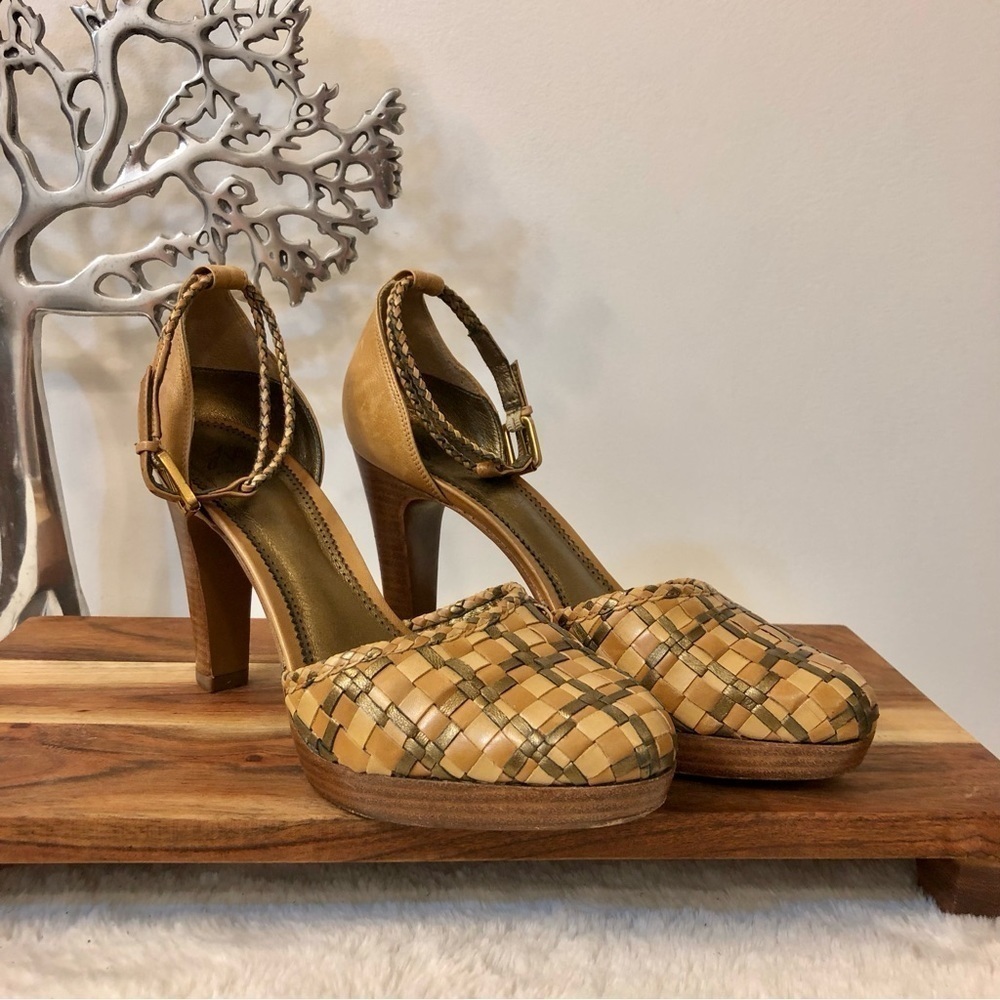 J Vincent Woven Leather Platform Heels